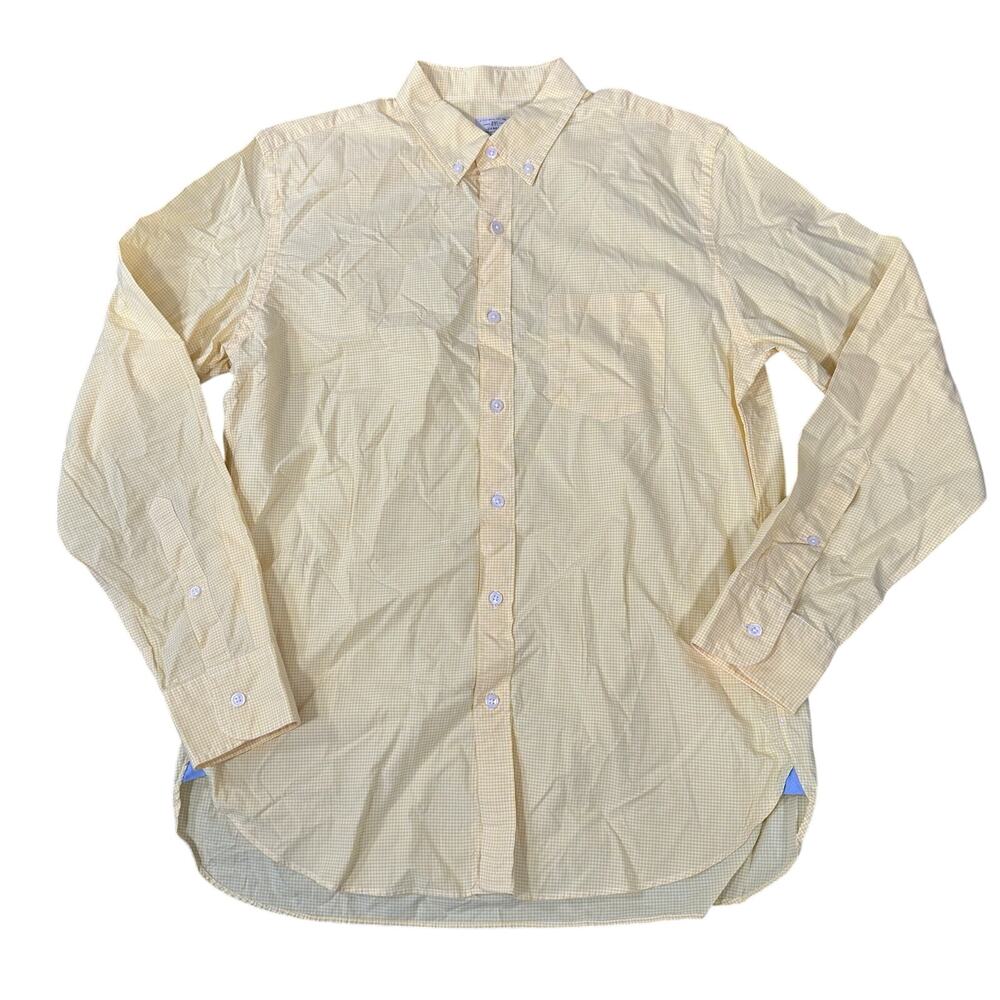 J Crew Sewn For Men's Yellow Gingham Button Down Shirt Size M 15-15.5